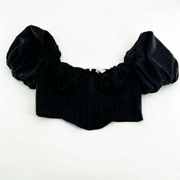 ASTR the Label Black Puff Sleeve Crop Paola Top Medium - Picture 3 of 8